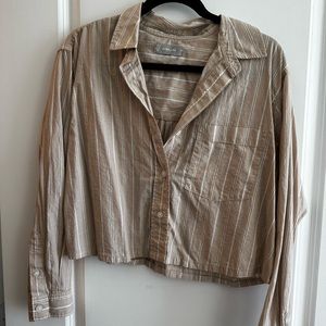 Everlane cropped beige stripe button up medium